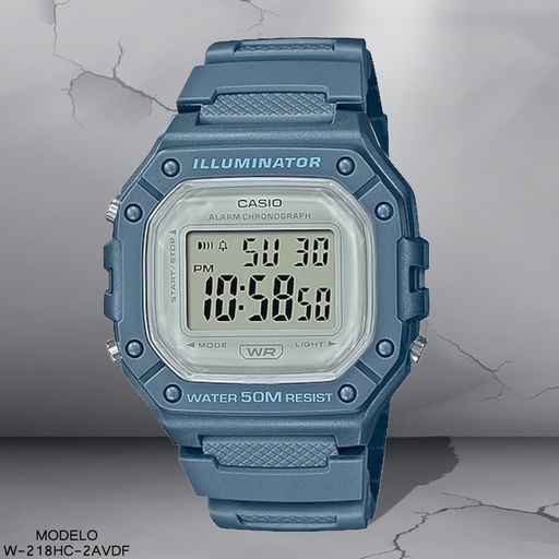 [W-218HC-2AVDF] RELOJ CASIO DIGITAL W-218HC-2AVDF/W-218HC-2AVCF SILICON GRIS