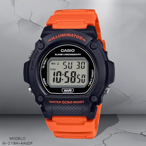 [W-219H-4AVDF] RELOJ CASIO DIGITAL CAB W-219H-4AVDF SILICON NARANJA