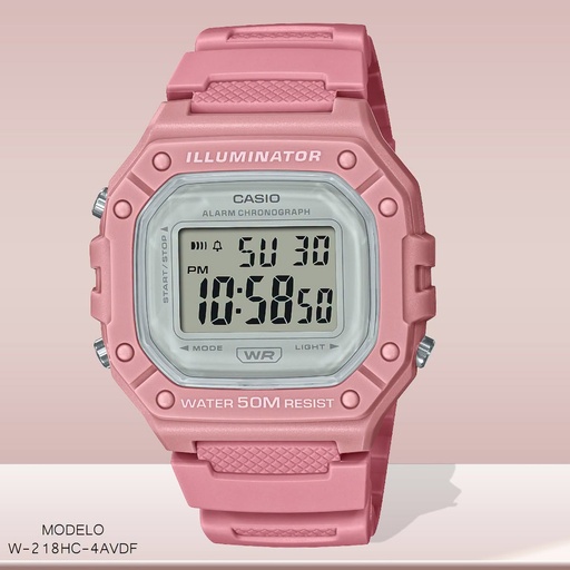[W-218HC-4AVDF] RELOJ CASIO DIGITAL DAM. W-218HC-4AVDF RESINA ROSA