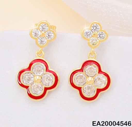 [EA20004546] ARETES DOR VAN CLEEF DOBLE CRISTAL/ ROJO EE4158-9
