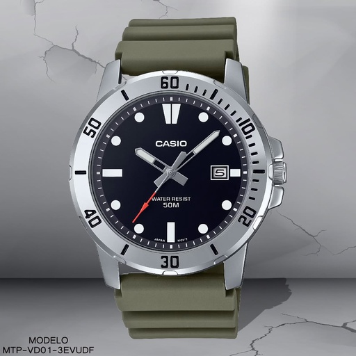[MTP-VD01-3EVUDF] RELOJ CASIO ANALOGO MTP-VD01-3EVUDF RESINA VERDE