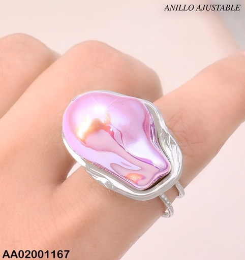 [AA02001167] ANILLO PLAT AJUST.OV LILA TORNASOL ABOLLADO RA562-45