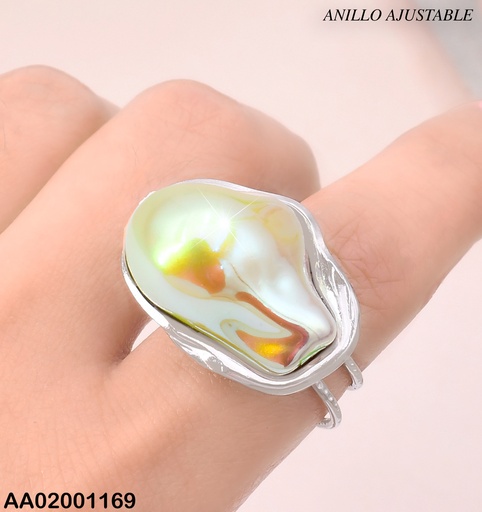 [AA02001169] ANILLO PLAT AJUST.OV VERDE TORNASOL ABOLLADO RA564-45
