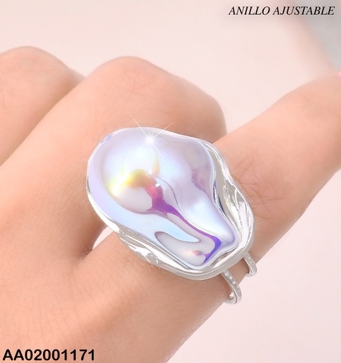 [AA02001171] ANILLO PLAT.AJUST.OV GRIS TORNASOL ABOLLADO RA566-45