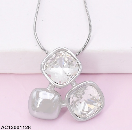 [AC13001128] CADENA PLAT DIJE 3 CUADROS (1) LISO/(2) ZIRC. CRISTAL CA463-45