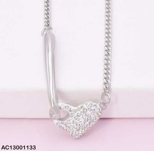 [AC13001133] CADENA PLATEADA/ CORAZON BLANCO ZIRC. CA469-45