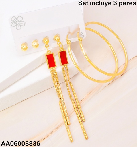 [AA06003836] PAQ. 3 PARES ARETES PELOTITAS/RECT. ROJO/ARGOLLA RD SA1138-270