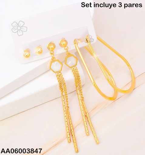 [AA06003847] PAQ. 3 PARES ARETES PELOTITAS/HEXAGONO BLANCO/ARGOLLA PERA SA1134-270