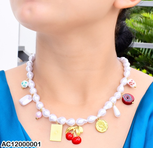[AC12000001] COLLAR PERLA OVALADAS DIJE CEREZA/CORAZON/PELOTA/PLACAS/ CA428-45