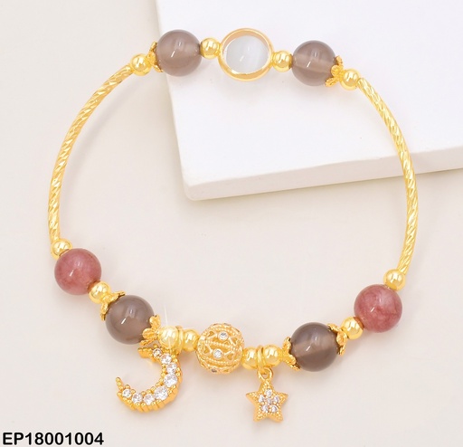 [EP18001004] PULSERA C/4 PELOTAS ROSA/CAFE CENTRO LUNA ZIRC.BE730-5