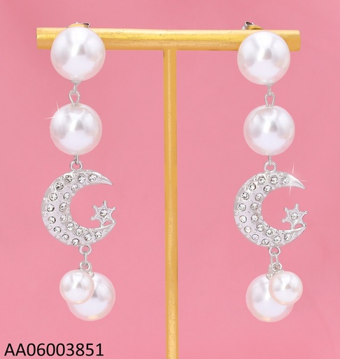 [AA06003851] ARETES PLAT.VERTICAL 4 PERLAS/LUNA C/⭐ZIRC,KE105455-BI
