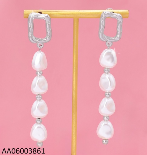 [AA06003861] ARETES PLAT. RECTANGULO C/4 PIEDRAS BLANCAS KE10131-KFC