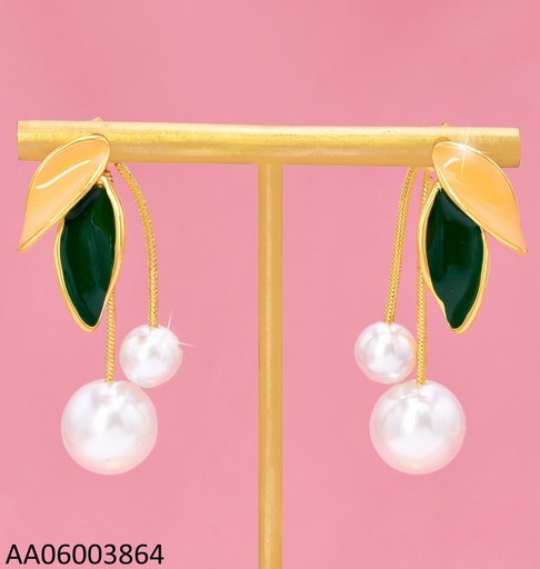 [AA06003864] ARETES 2 HOJAS BEIGE/VERDE C/PERLA KE111555-WGLN