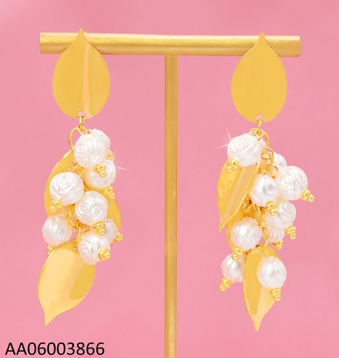 [AA06003866] ARETES PLACA HOJA/RACIMO PERLAS CULT/PLASCAS KE119274