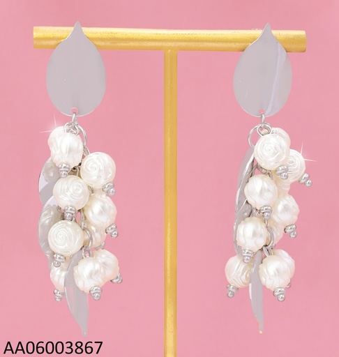 [AA06003867] ARETES PLAT.PLACA HOJA/RACIMO PERLAS CULT/PLASCAS KE119274