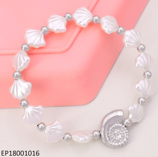 [EP18001016] PULSERA PLAT. OSTRAS BLANCAS/PELOTITAS DIJES:CARACOL BE596-327