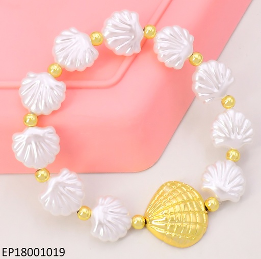 [EP18001019] PULSERA OSTRAS BLANCAS/PELOTITAS DOR.DIJES:OSTRA BE597-327