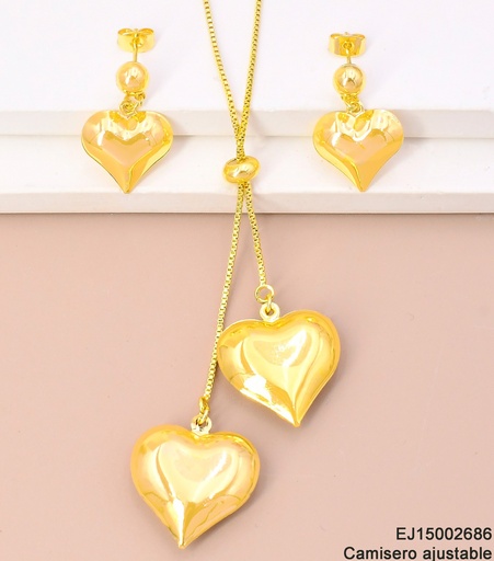 [EJ15002686] SET CORAZONES INFLADOS C/CAMISERO DOBLE DIJE SE1009-9