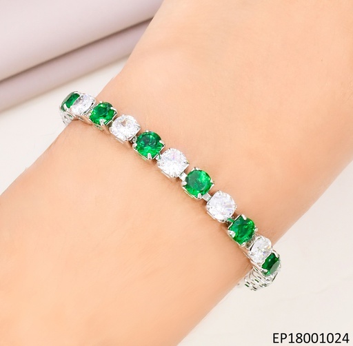 [EP18001024] PULSERA PLAT.ZIRCONIAS RD VERDES BE759-318