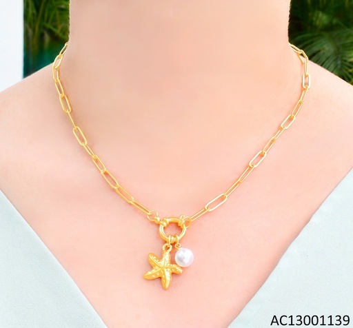 [AC13001139] CADENA DOR. ESLABONES ALARGADOS DIJE ESTRELLA DE MAR/PERLA CA440-45