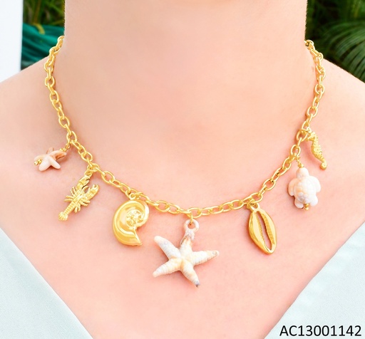 [AC13001142] CADENA DOR DIJES DE MAR CABALLITO/TORTUGA/ESTRELLAS/CONCHA CA400-131