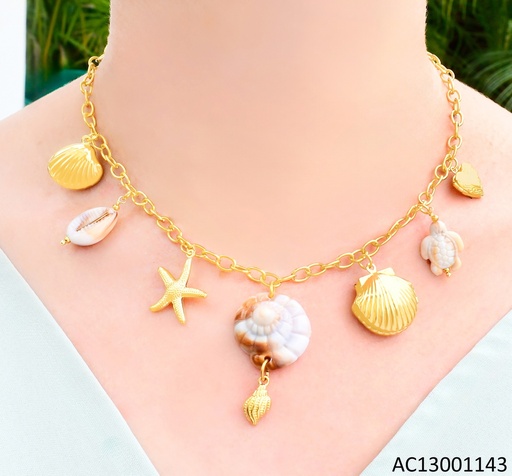 [AC13001143] CADENA DOR DIJES DE MAR OSTRA/ESTRELLA/TORTUGA/CORAZON CA400-131
