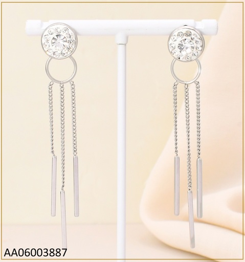 [AA06003887] ARETES PLAT CIRCULO BLANCO C/ ZIRC  CADENITAS COLGANTES KE102552-NJ