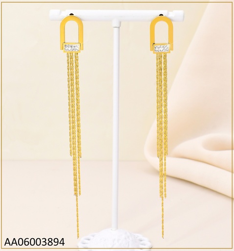 [AA06003894] ARETES DOR ARCO / RECTANGULO HORIZ.  ZIRC./ CADENITAS COLGANTES KE105883-PY