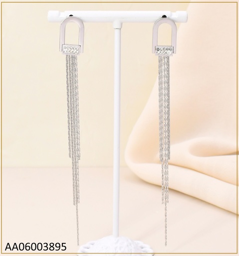 [AA06003895] ARETES PLAT ARCO / RECTANGULO HORIZ.  ZIRC./ CADENITAS COLGANTES KE105882-PY