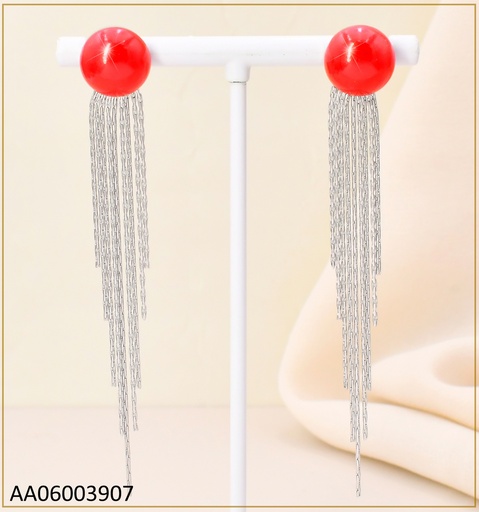 [AA06003907] ARETES PLAT MEDIA PELOTA ROJA /CADENITAS COLGANTES  KE111551-WGLN