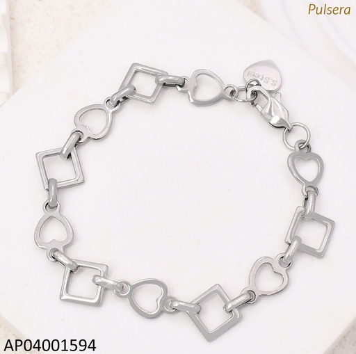 [AP04001594] PULSERA PLAT.CROQUIS ROMBOS/CORAZONES KB192018-Z
