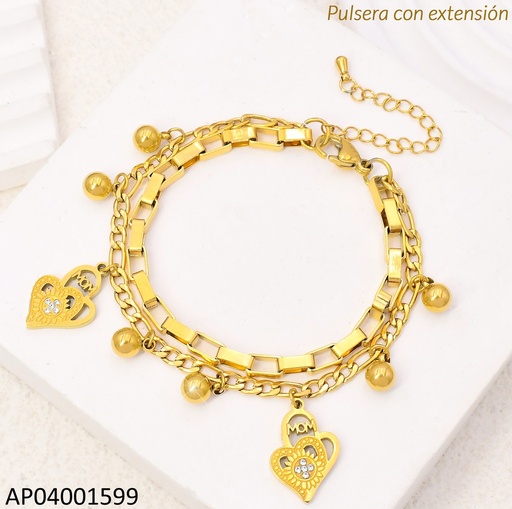 [AP04001599] PULSERA DOBLE ESLAB/PELOT. CROQUIS CORAZONES KB203667-Z