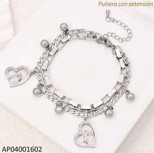 [AP04001602] PULSERA PLAT.DOBLE ESLAB/PELOT.MADRE/HIJO KB203671-Z