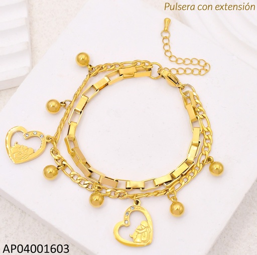 [AP04001603] PULSERA DOBLE ESLAB/PELOT. CROQUIS CORAZONES KB203672-Z