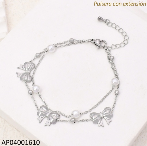 [AP04001610] PULSERA PLAT. DOBLE LAZOS/PERLITAS KB204090-SXSJ