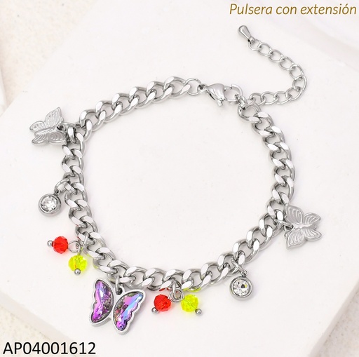 [AP04001612] PULSERA PLAT.MARTILLADA DIJE MARIPOSA KB204092-SXSJ