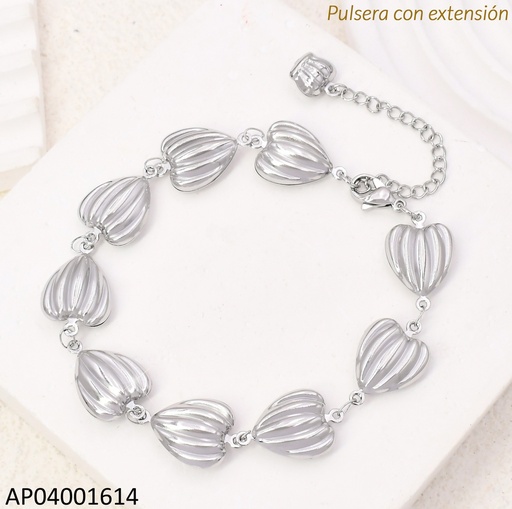 [AP04001614] PULSERA PLAT. CORAZON RAYADOS KB204573-AQ