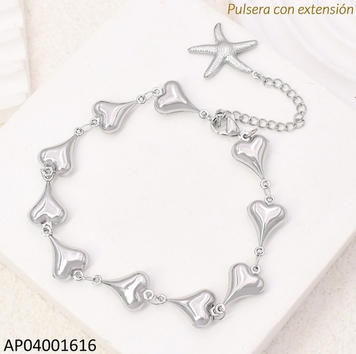[AP04001616] PULSERA DE CORAZONES INFLADOS KB204576-AQ