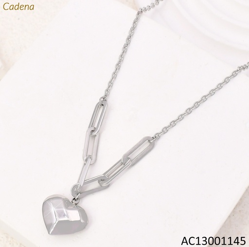 [AC13001145] CADENA PLAT.LARGA DIJE CORAZON A CUADROS KN292312-Z