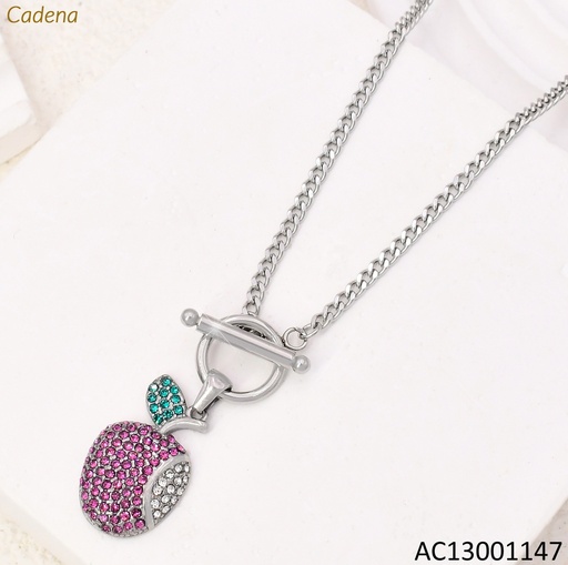 [AC13001147] CADENA PLAT. LARGA DIJE MANZANA ZIRC.CIERRE TIFFANY KN292313-Z