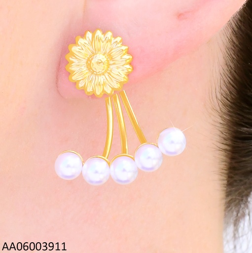 [AA06003911] ARETES DOR 2 PIEZAS MARGARITAS/LINEA PERLAS HORIZONTAL EA1224-45