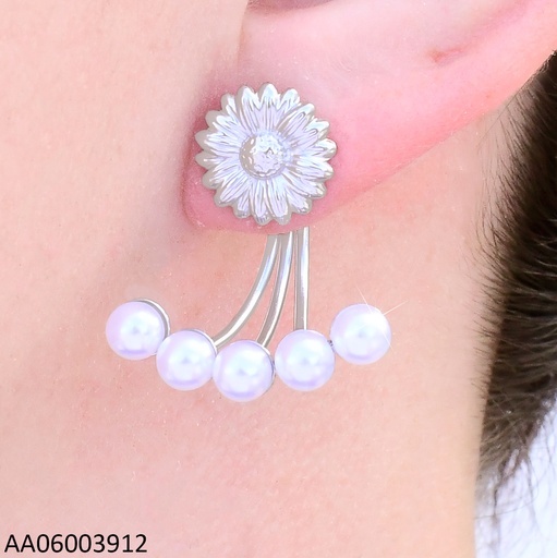 [AA06003912] ARETES PLAT 2 PIEZAS MARGARITAS/LINEA PERLAS HORIZONTAL EA1225-45