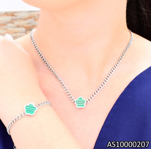 [AS10000207] SET PLAT.CADENA/PULSERA VAN CLEEF VERDE MARTILLADAS KS228587-SP