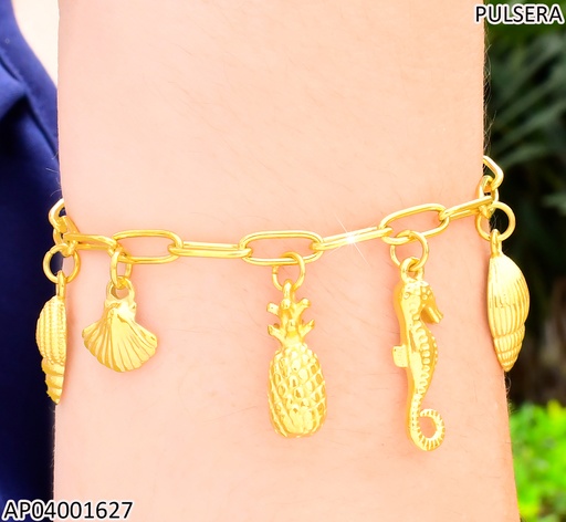 [AP04001627] PULSERA ESLAB LARGOS DIJES:🍍/🐚/OSTRA/CABALLITO KB203287-Z