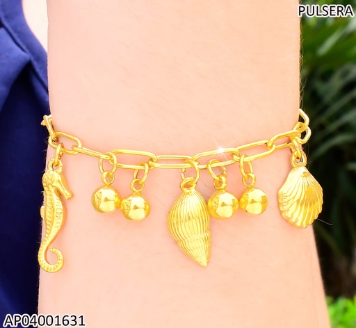 [AP04001631] PULSERA ESLAB LARGOS DIJES:4 PELOTITAS/👠/🐚 KB203289-Z