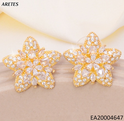 [EA20004647] ARETES DOR ESTRELLA ZIRC. CRISTAL/ FLOR CENTRO EE4596-6