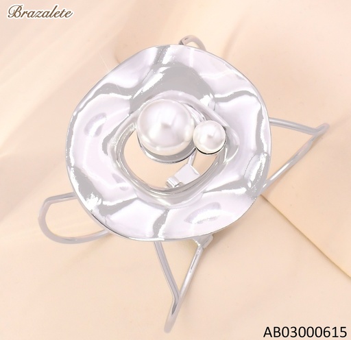 [AB03000615] BRAZALETE PLAT. CIRCULO ANCHO C/2PERLAS BA2284-45