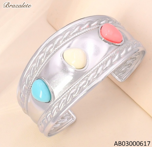 [AB03000617] BRAZALETE PLAT 3 PIEDRAS VARIOS COL.CENTRO BA2286-45