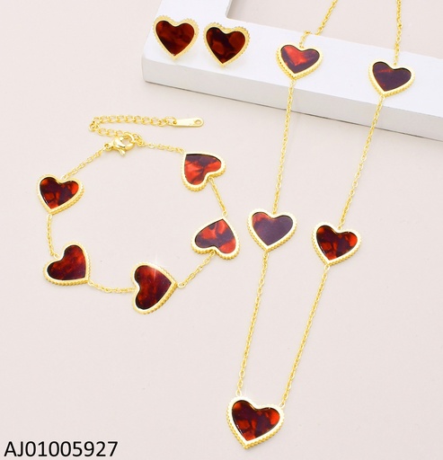[AJ01005927] SET 5 CORAZONES ROJO VINO C/PULSERA 9817-680