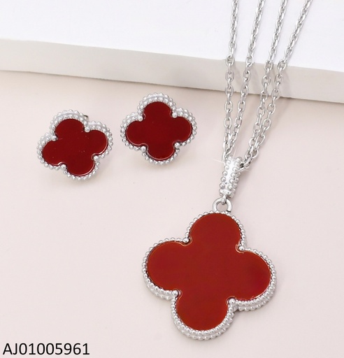[AJ01005961] SET VAN CLEEF PLAT.ROJO VINO DOBLE CAD.DIJE GR 17363-669